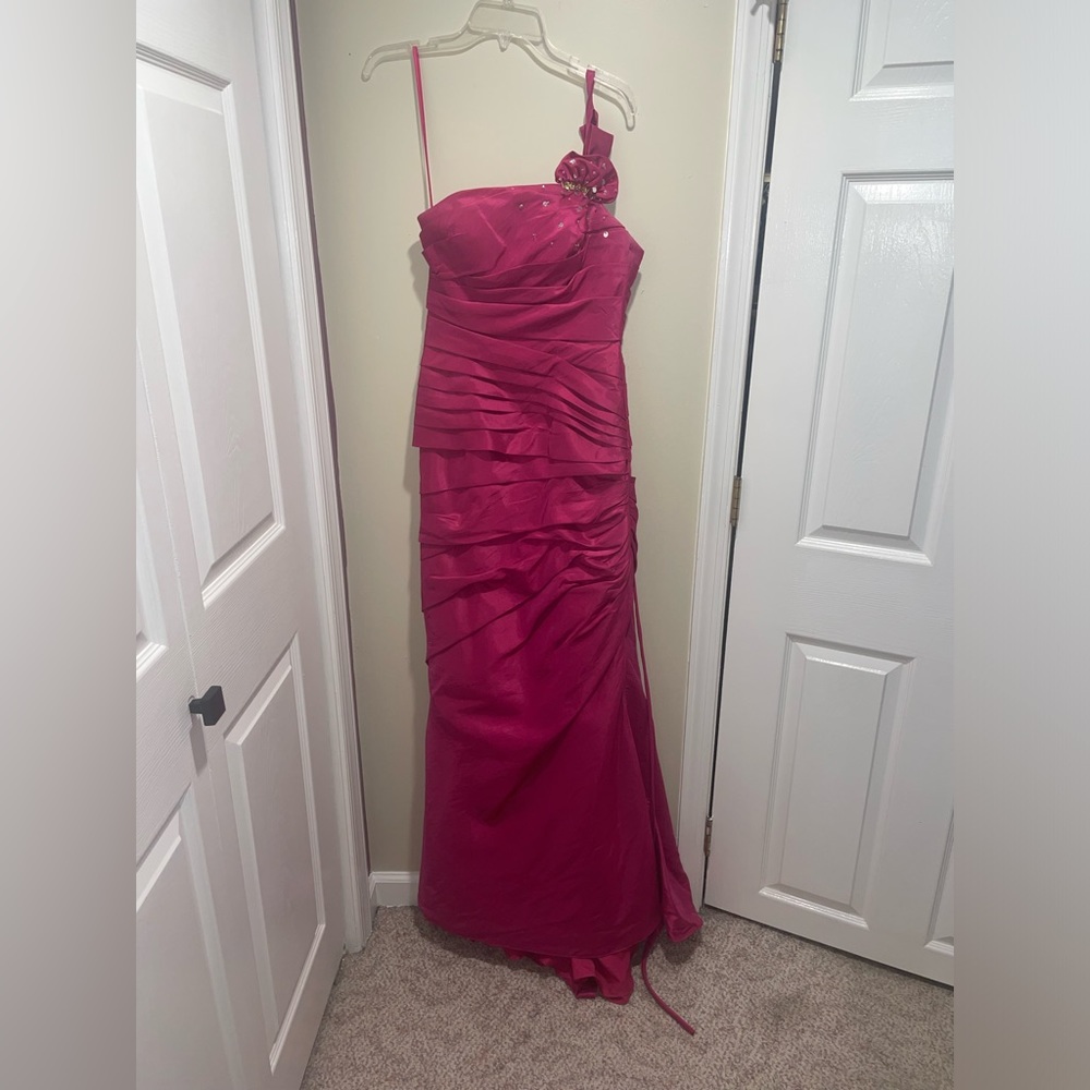 Night Moves Fuscia One Shoulder Prom Dress